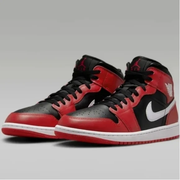 Air Jordan 1 Mid Sneakers Black/Gym Red/White