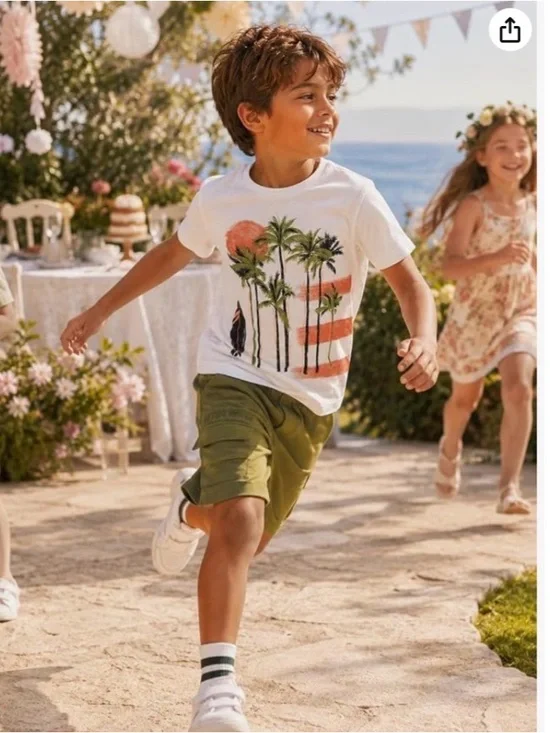 NWT Mayoral Palm Tree Boy Set cotton shorts drawstring t green summer school 6