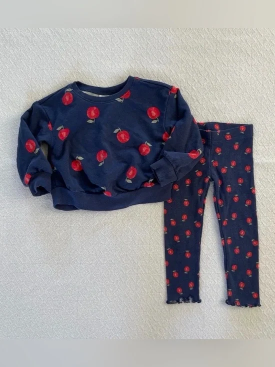 Carter’s Two Piece Apple and Navy Blue Sweatshirt and Legging Set
