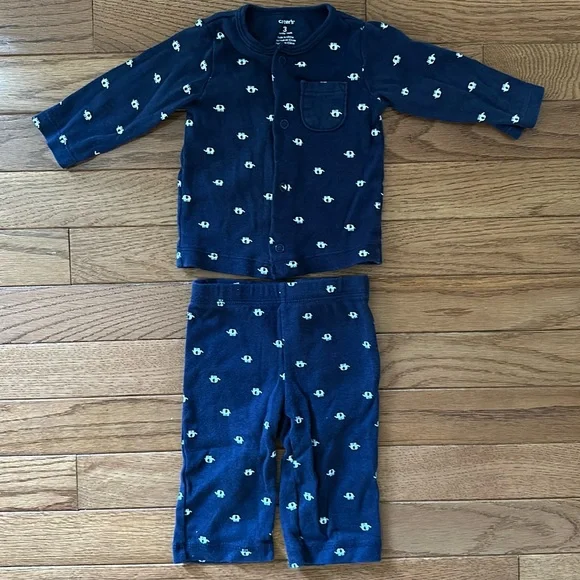 🐘 CARTER’S matching Set - Blue elephants top & pants 3 months boy girl baby
