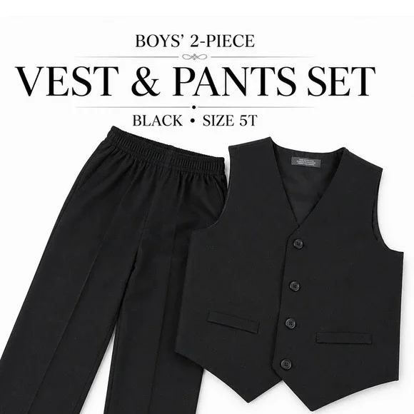 Van Heusen Boys Black Vest and Dress Pants Set Size 5T Formal Wedding Suit 2pc