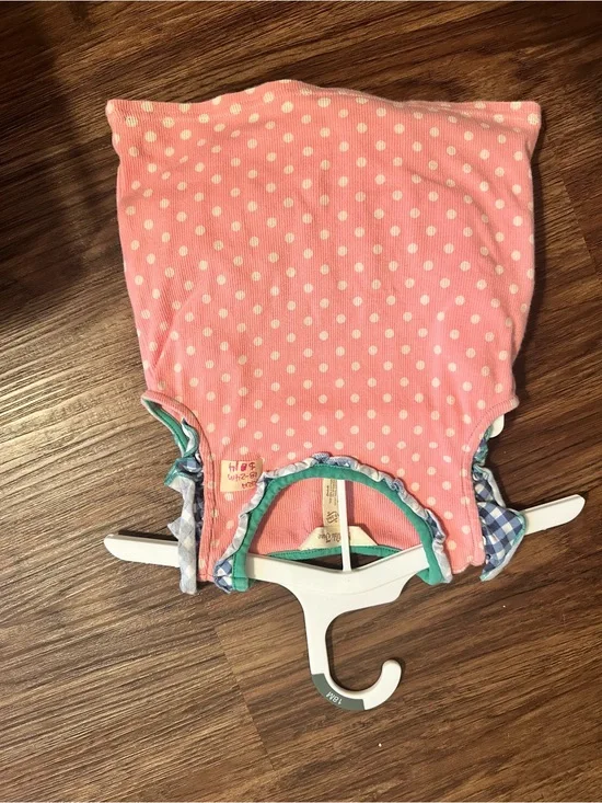 Matilda Jane Pink Polka Dot Sleeveless Top with Blue Trim