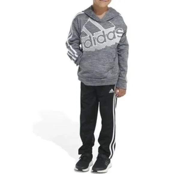 Adidas Boys Grey and‎ Black Hooded Pullover and Pant Set Size 4