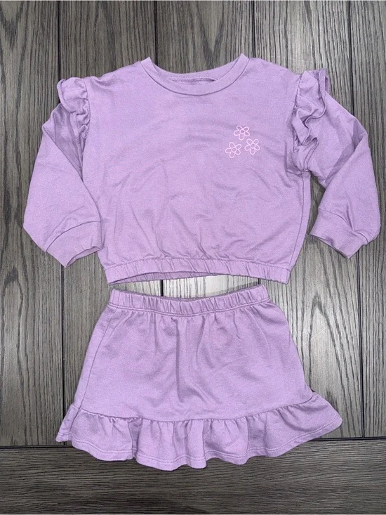 Okie Dokie Girls Long Sleeve Ruffle Sweatshirt and Skort Set Purple Size 2T