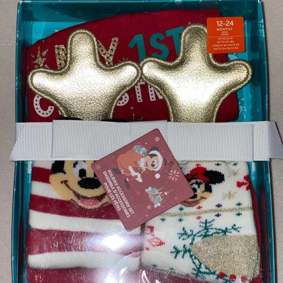 Disney Baby Socks, Festive Beanie,‎ and Diaper Cover Set
