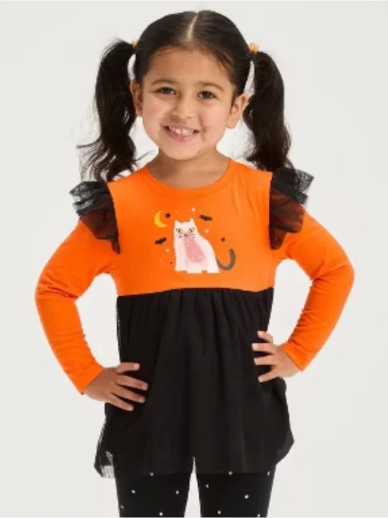 Cat & Jack Toddler Girls' Halloween Long Sleeve Cat Set Size 3T