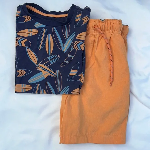 Tommy Bahama Blue Orange‎ Surfer Shirt Orange Quick Dry Shorts Matching Set Boys