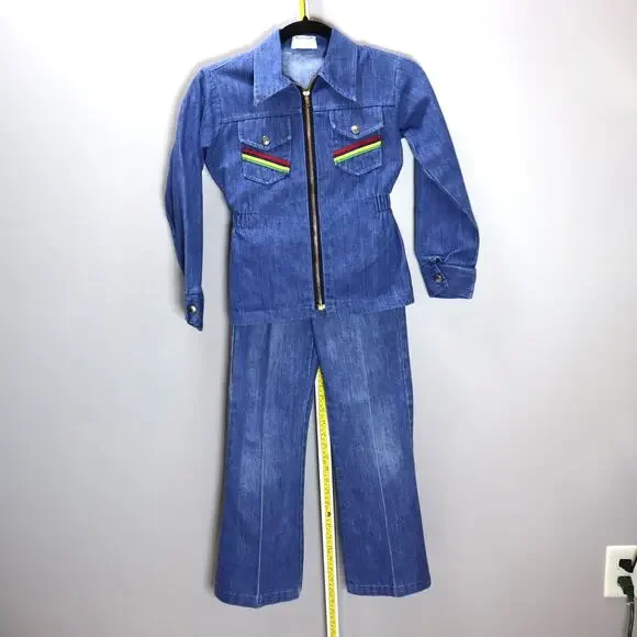 Vintage Donmoor Girls Denim Jacket & Pants Set Size 10 Western‎ 70s Blue