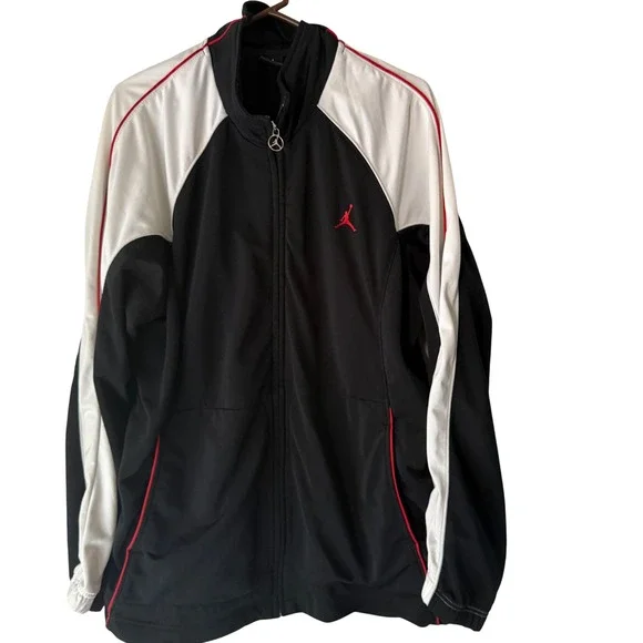 Jordan Vintage Mens Track Jacket Black‎ White Red Zip Up Athletic Full Zip  XL