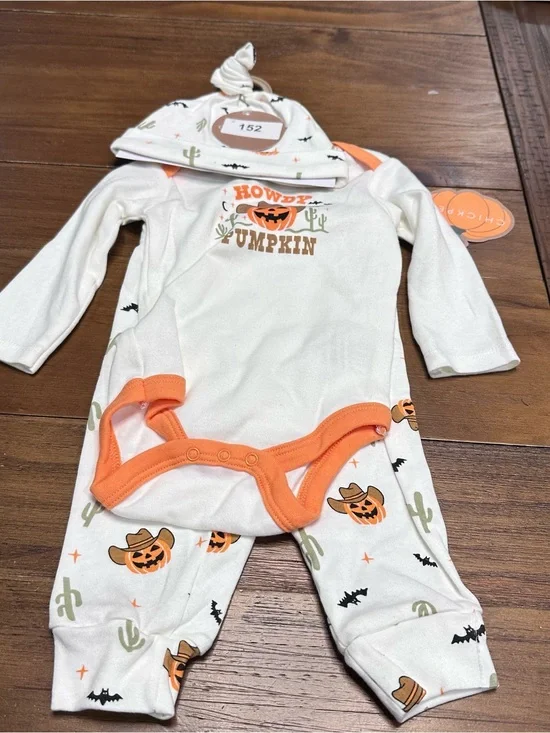 Chick Pea Baby 3-Piece “Howdy Pumpkin” Halloween Outfit Set 3-6 Months NWT