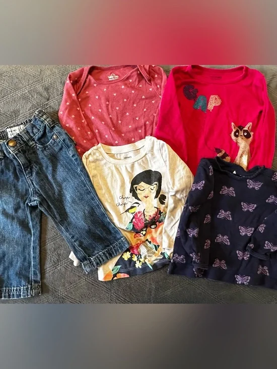 🐦 Baby Gap & OshKosh 12-18M Bundle Jeans Tops Bodysuit 5 Pc ⭐