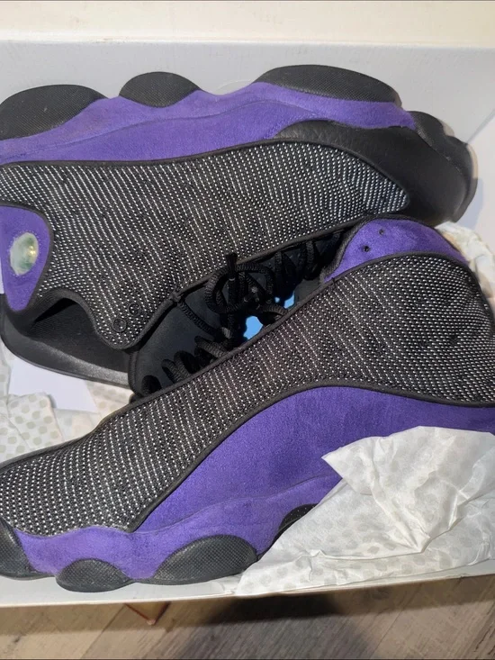 Purple and Black Suede Jordan 13 Athletic Sneakers