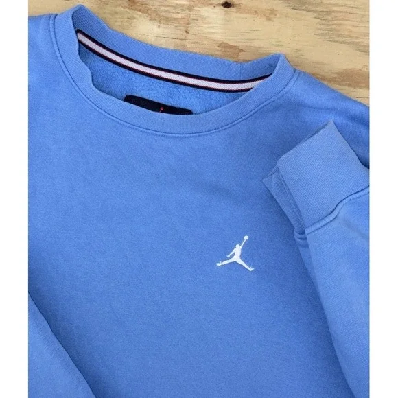 Jordan Brooklyn Fleece Crewneck Sweatshirt Gym Baby Blue Jumpman Logo  Medium