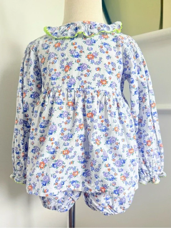 Peggy Green Floral Bloomer Set 3T Girls Blue Boutique Outfit Ruffle Collar South