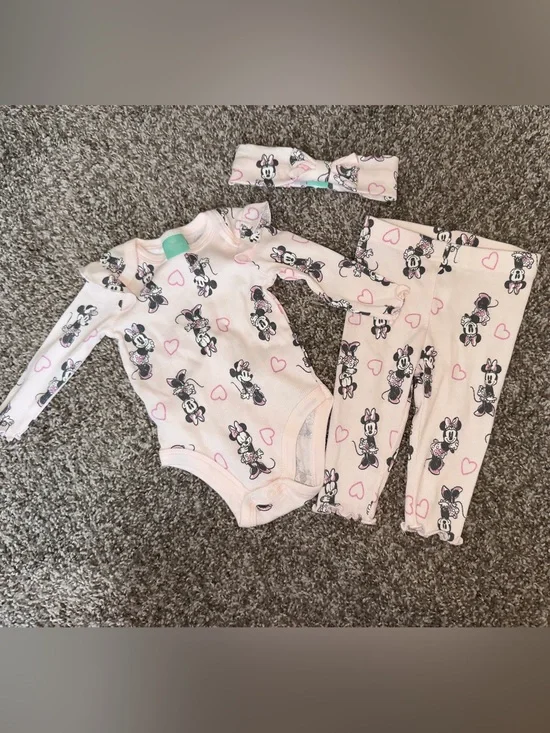 Pink Minnie Mouse 3-Piece Baby Set - Bodysuit, Pants & Headband