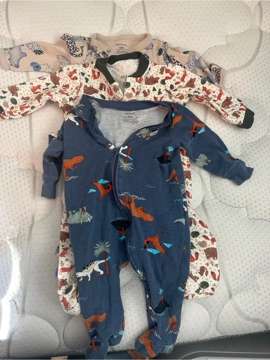 Carter's Navy and Cream Dinosaur Zip Footie Set