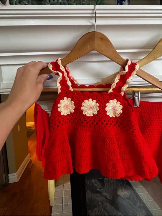 Zara Red Floal Crocket Knit Summer Set Size 5