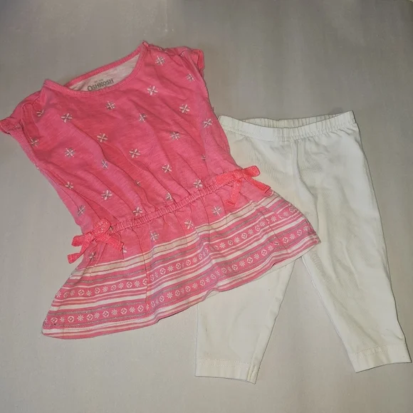 OshKosh B'gosh Top and Carters Leggins Bundle Toddler Girl 18M Pink White Bows‎