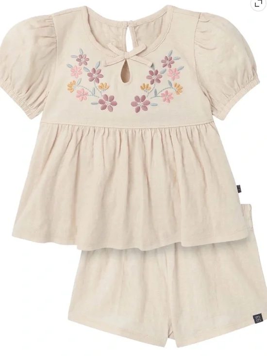 Gerber Cream Floral Embroidered Girls Matching Set