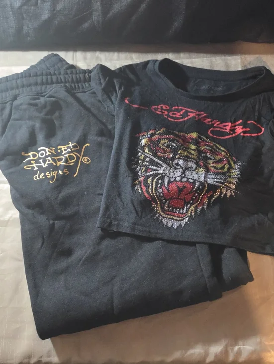 Ed Hardy Black Kids Short Sleeve Tee with Tiger Graphic