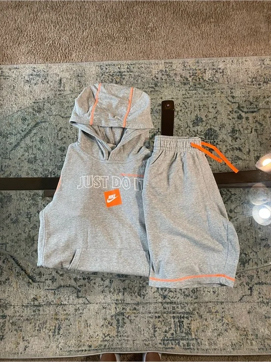 Nike Kids Gray & Orange Hoodie and Shorts Set