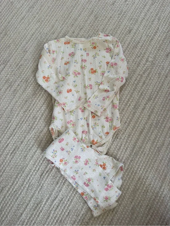 Konges Kids Floral Long-Sleeve Set - White with Pink & Orange Flowers 2Y