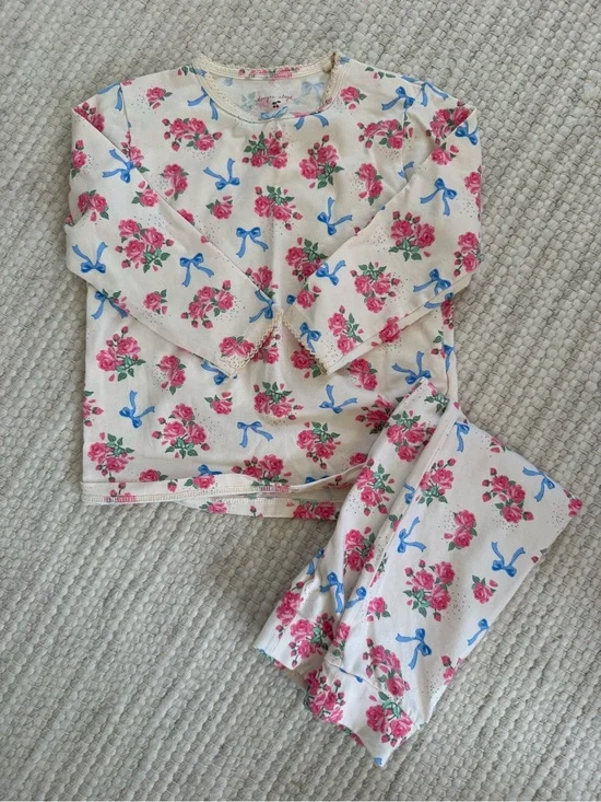 Konges Girls' Floral & Bow Long Sleeve Set - Cream/Pink/Blue 18M