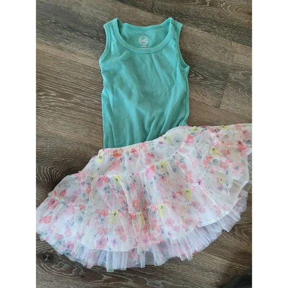 Wonder Nation Girls Tank Top Cherokee Floral Ruffle Tutu Skirt Outfit 4T 6/6X #7
