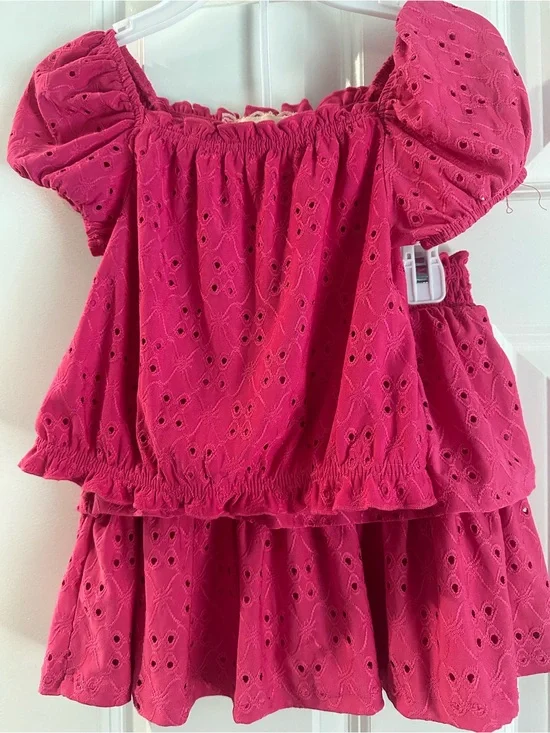 btween Hot Pink Eyelet Two-Piece Set