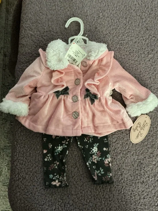 Two Newborn outfits Little Lass Corduroy Jacket with Floral Leggings & Onsie