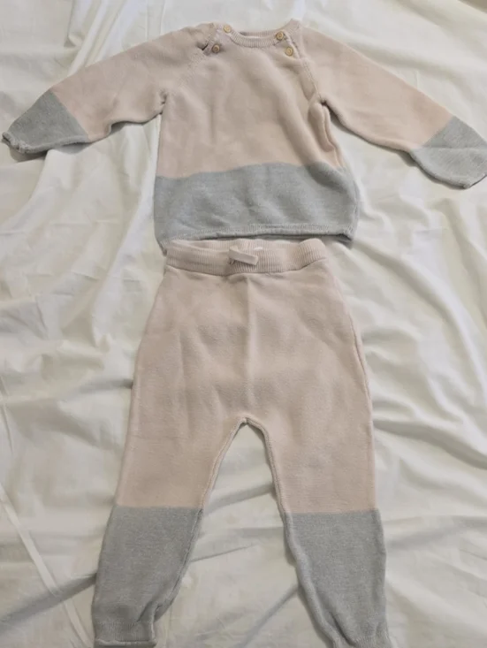 H&M Baby Knit Set in Pale Pink and Light Gray