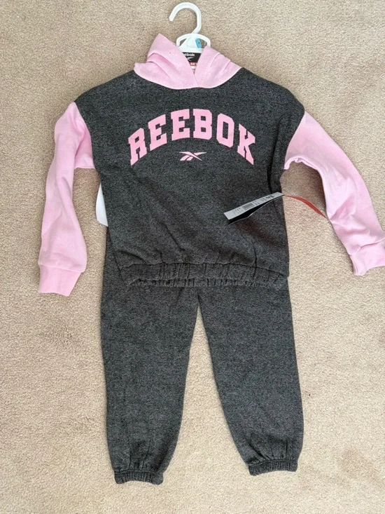 Reebok Girls Charcoal & Pink Sweatshirt Jogger Set