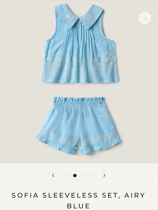 NWT LALI Kids Sofia Embroidered Sleeveless Matching short Set, Airy Blue sz 8