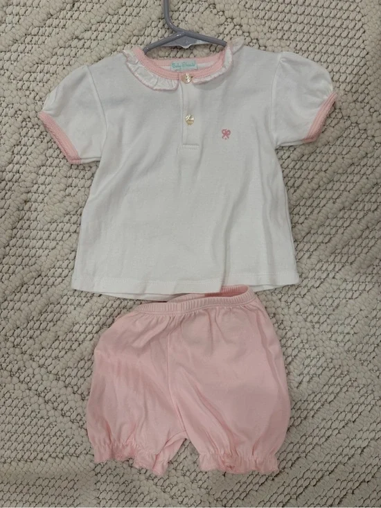White & Pink Girls' Matching Set - Short Sleeve Top & Bloomers