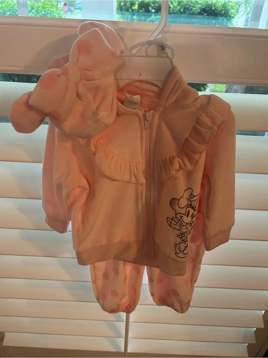 Disney Peach Pink Minnie Mouse Baby Matching Set with Headband