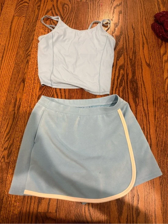 Old Navy Light Blue Skater Tennis Skirt with Cream Trim