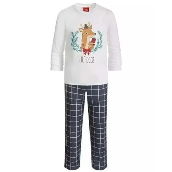 Matching Kid's Lil Deer Mix It FamilyPajama Set, Grey Plaid 2T-3Twe