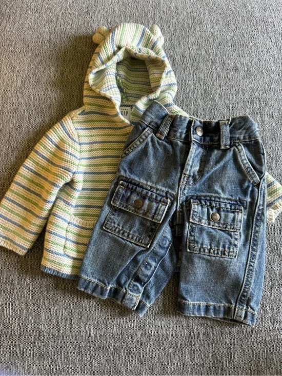 baby gap baby boy 3-6 month outfit - sweater jacket and jeans