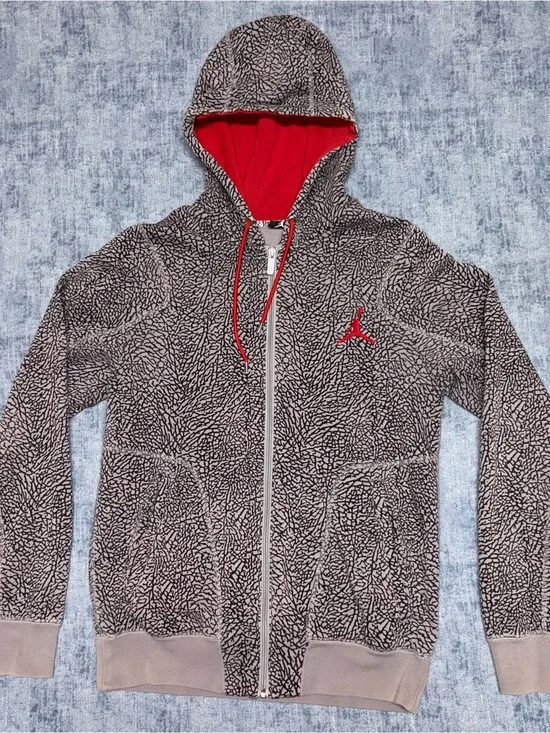 Jordan Elephant Print Y2k Full Zip Hoodie Grey Black Red Jumpman Mens Small
