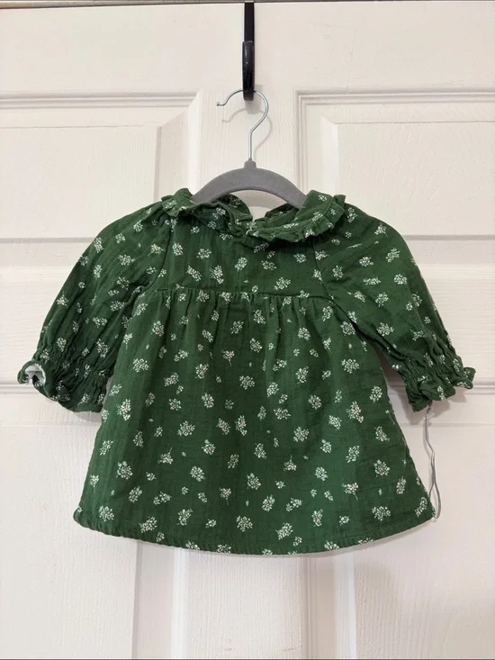 0-3 months Green Floral Ruffle Collar Baby Dress