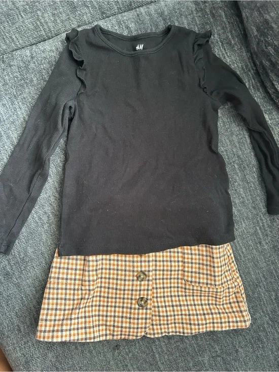 H&M Black Long Sleeve Shirt with Plaid Skirt