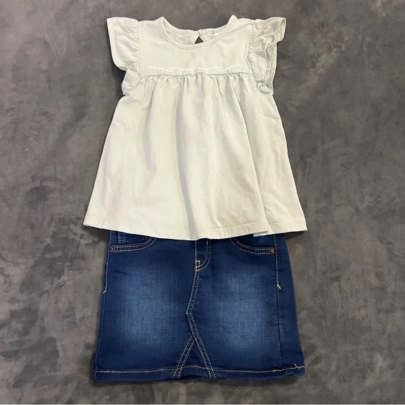 Light Green shirt with dark denim skirt