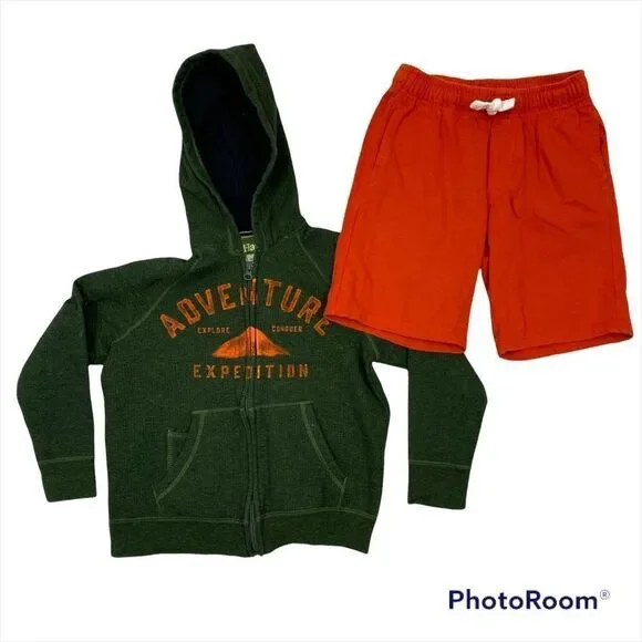 Boys full Zip‎ Hoodie and Orange Gymboree Short Both Size Medium
