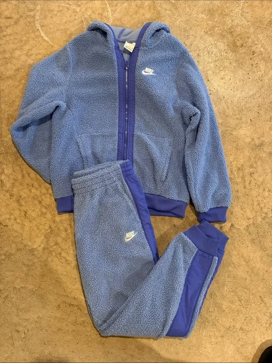 Nike Kids Light Blue Sherpa Joggers - Purple Trim