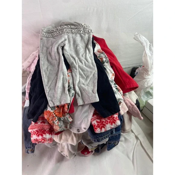 40pc Baby Girl Clothing Lot 6-12 Months Carters Cat & Jack Bodysuits Pants Dress