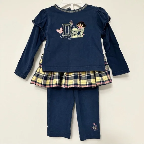 Vintage Y2K Dora the Explorer Nick Jr. Navy Blue 2 pc Outfit with Plaid Skirt