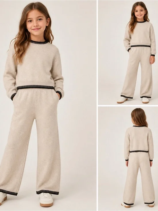 Happily Grey Kids 2-Piece Knit Sweater & Wide Leg Pants Set Girls Medium (7-8)