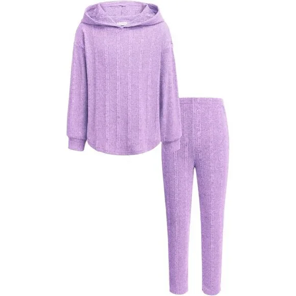 Girl's Sweaters Set 2 Piece Outfits Rib-Knit Sweatsuits Cute Pullover Sweatshirt