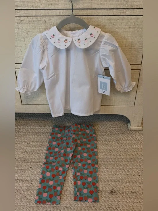 NWT Bella Bliss girls apple Peter Pan collar leggings set, 18M