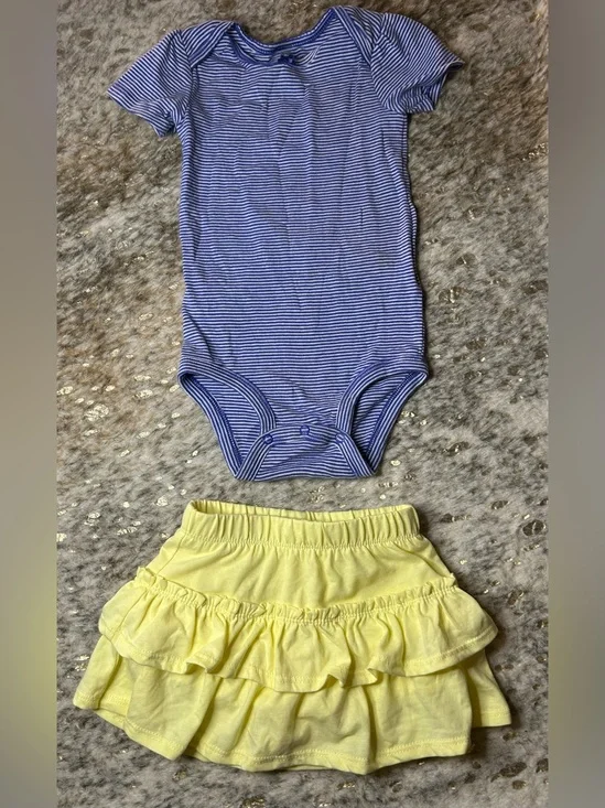 5 for $25🔥Carter's Navy Striped Bodysuit & Garanimals‎ Tier Yellow Skirt 18M